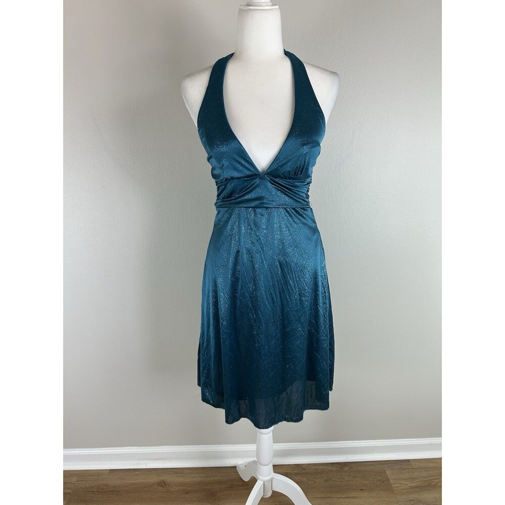 Vintage Y2k Halter Dress S Fairy Whimsigoth Metallic Ruffle Sparkly 2000s